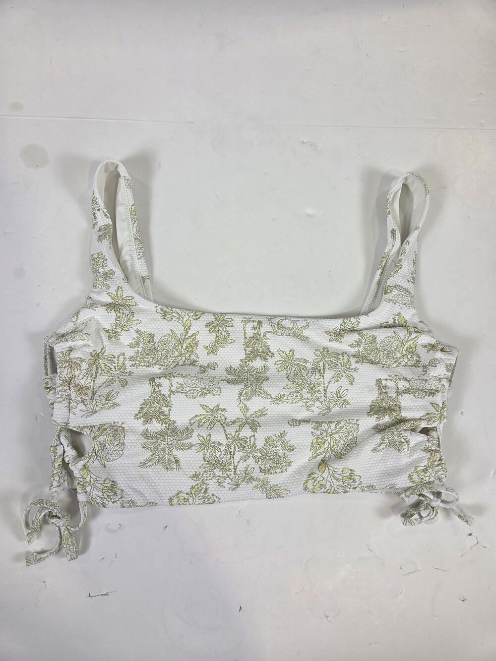 Aerie Sage Green/Cream Bikini Top Tie Side Large